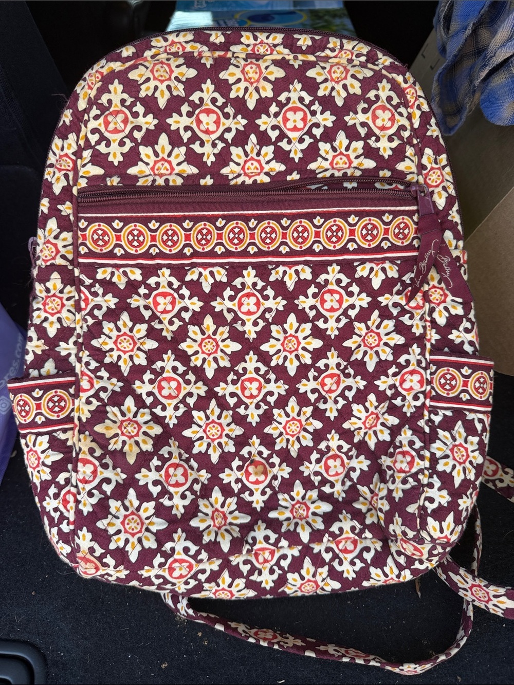 Vera Bradley Quilted Floral-Print Backpack in Burgundy and Cream